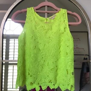 Double Zero neon yellow lace crop top.